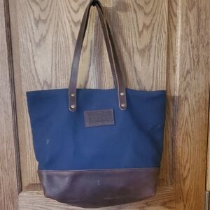 Portland Leather Goods Canvas And Leather Navy and Brown Tote Bag